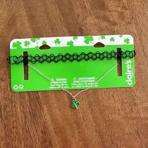 Claire's Black Choker and Green Clover Necklace Set